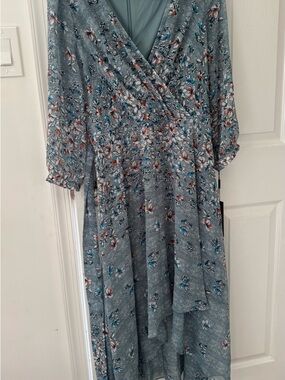 Karl Lagerfeld Slate Blue Floral High-Low Wrap Dress